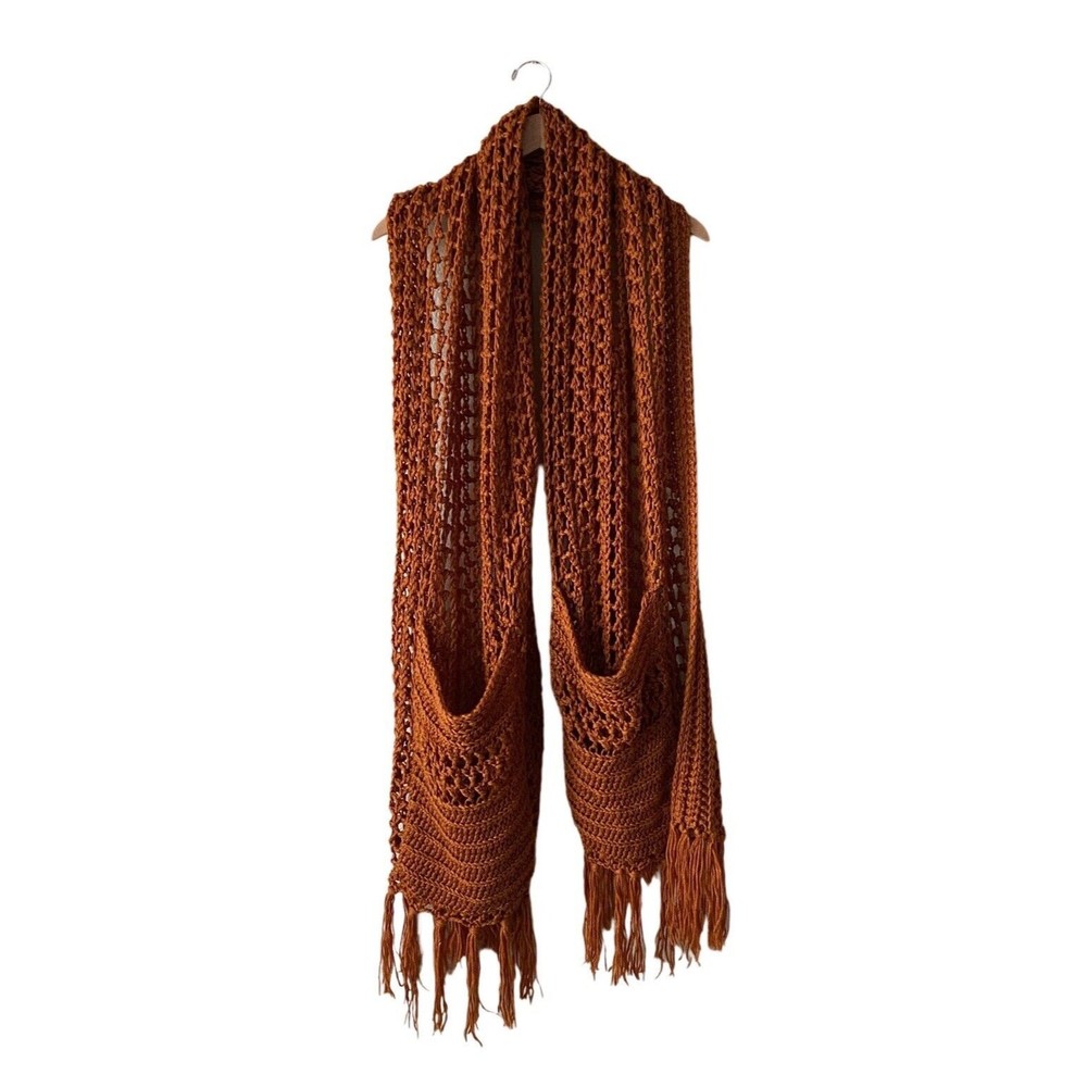 Handmade Knit Scarf With Large Pockets | Rust Orange | One 75”x22”